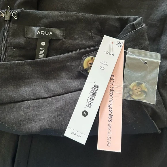 AQUA Bloomingdale’s Black Linen/Cotton High Waist Wide Leg Pants Medium NWT - Picture 8 of 8